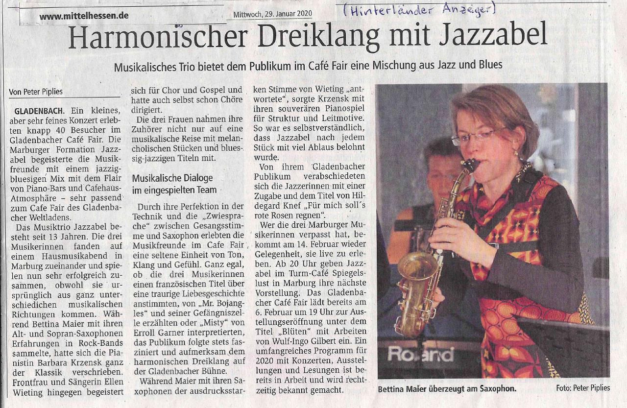 Frauenband Jazz Jazzabel Veranstaltung Gladenbach Presse-Echo
